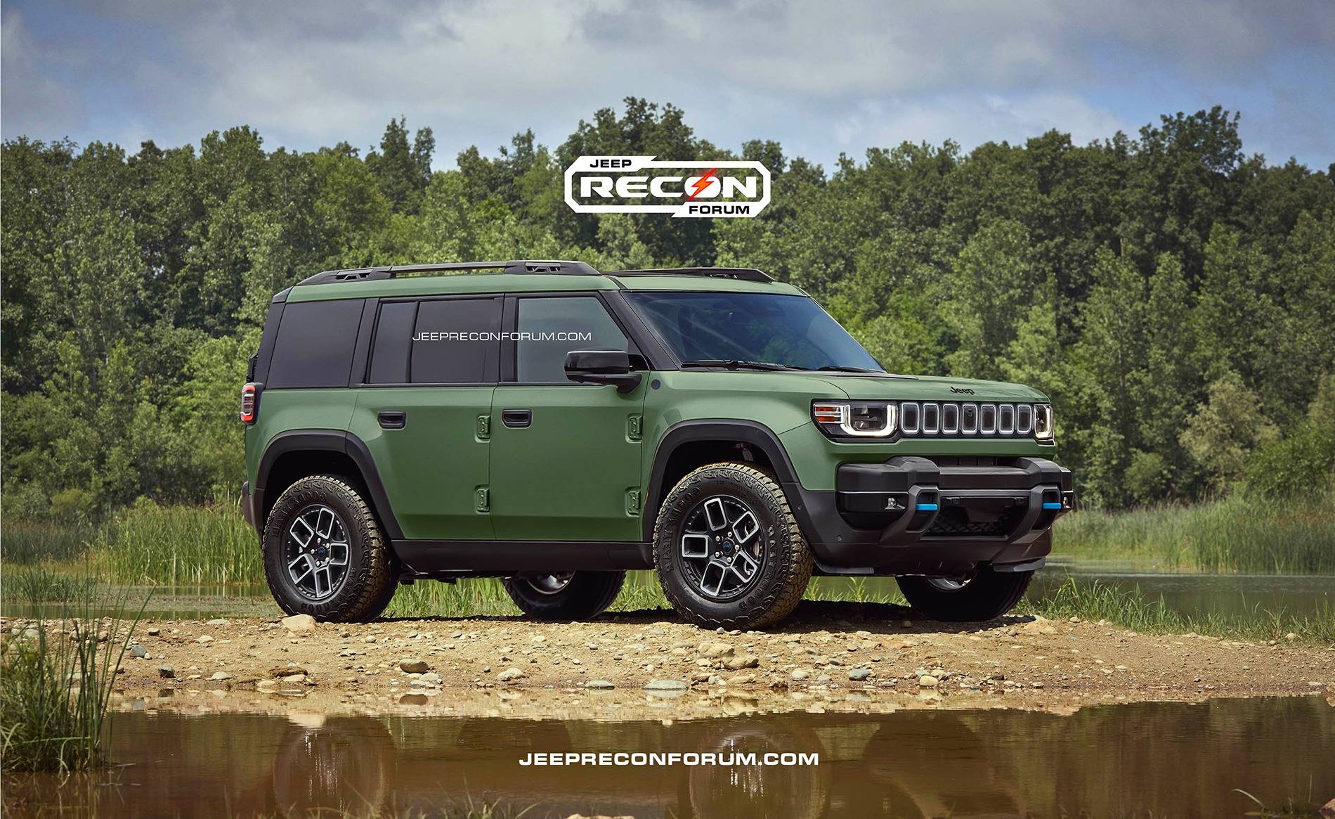 Jeep Recon EV Preview: 2025 Jeep Recon Colors w/ Black & White Roofs Jeep Recon Army Green Front 1