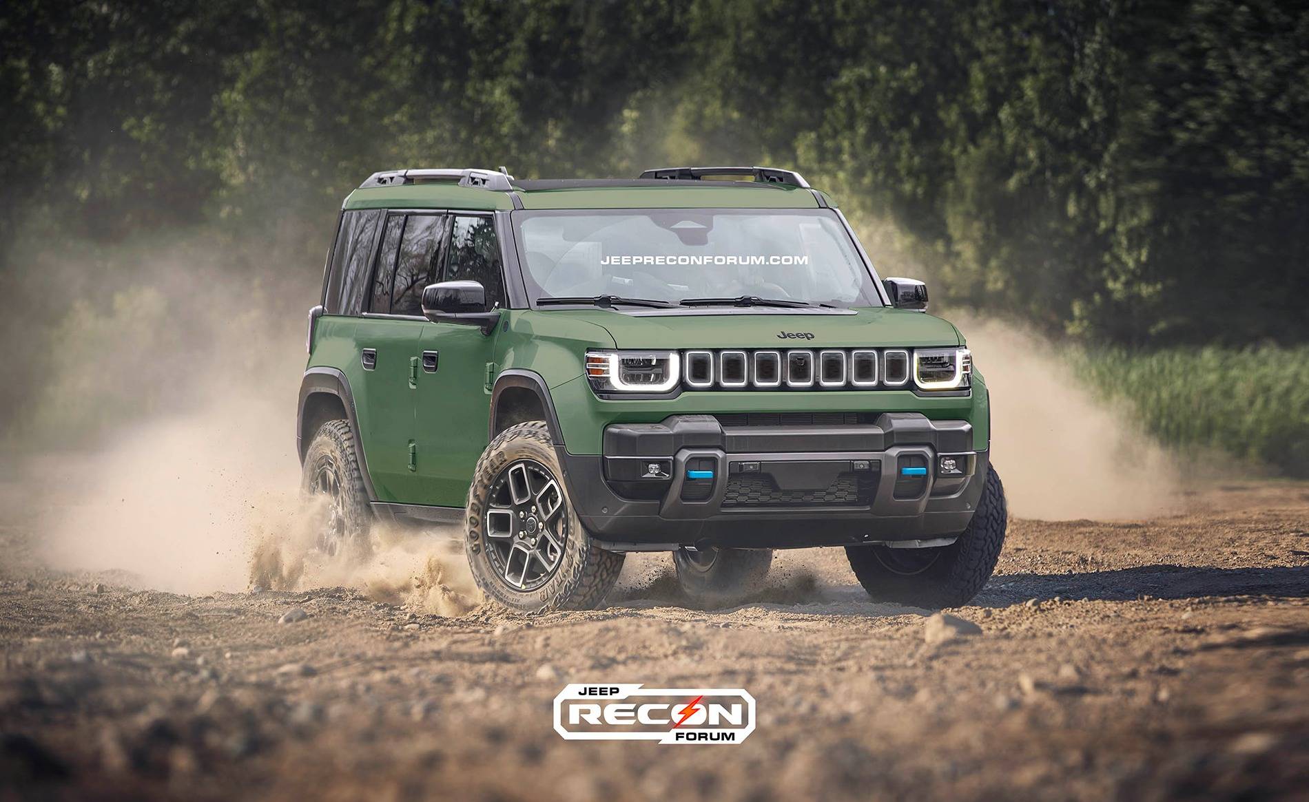 Jeep Recon EV Preview: 2025 Jeep Recon Colors w/ Black & White Roofs Jeep Recon Army Green Front 2