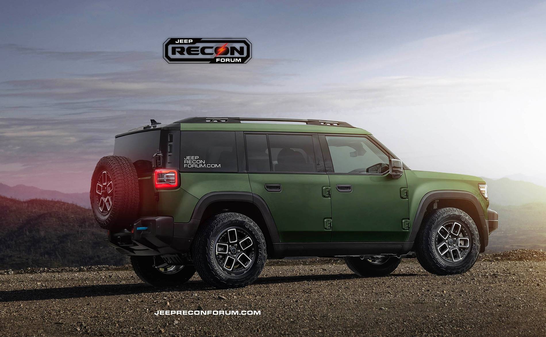 Jeep Recon EV Preview: 2025 Jeep Recon Colors w/ Black & White Roofs Jeep Recon Army Green Rear 1