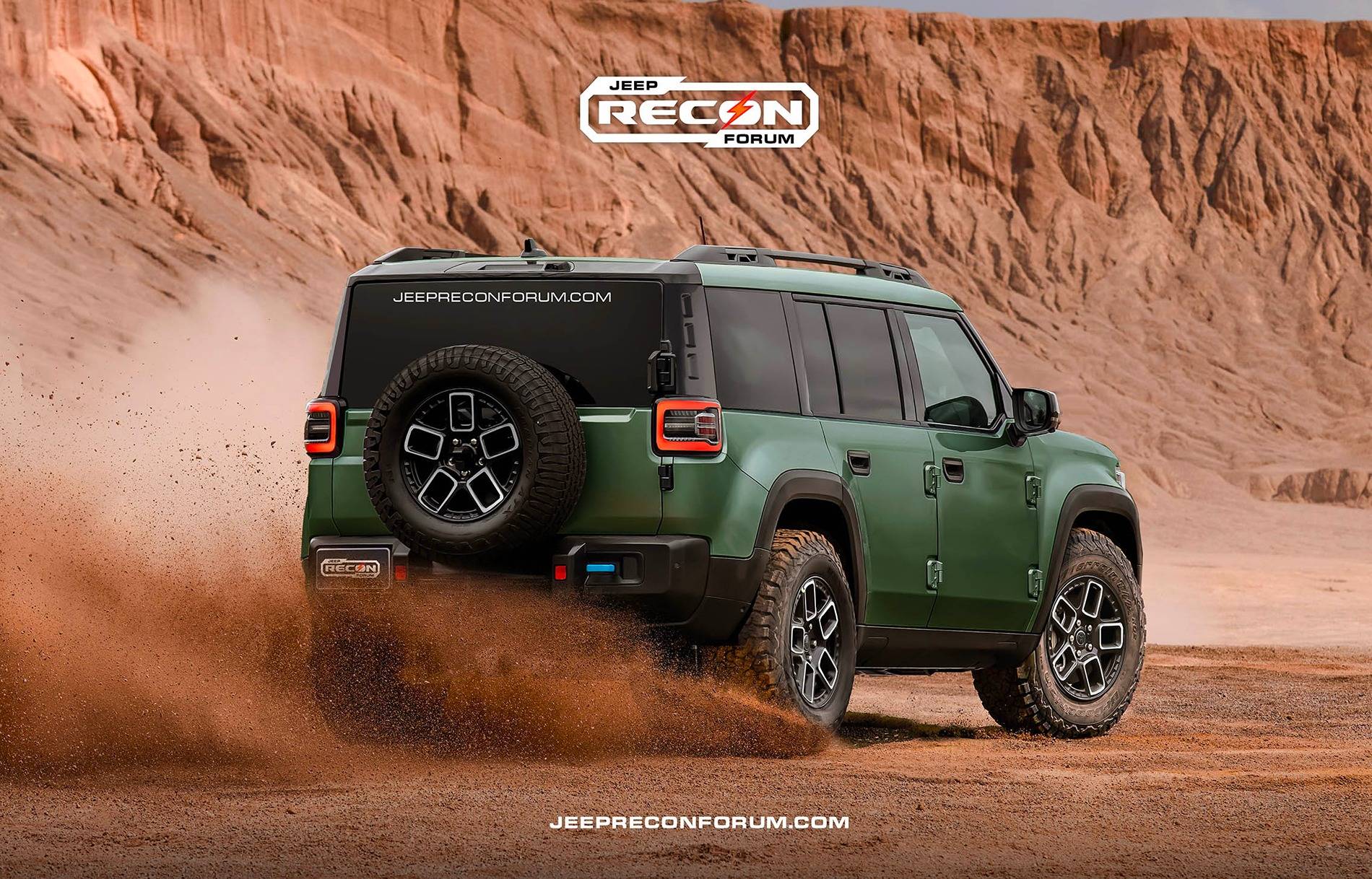 Jeep Recon EV Preview: 2025 Jeep Recon Colors w/ Black & White Roofs Jeep Recon Army Green Rear 2