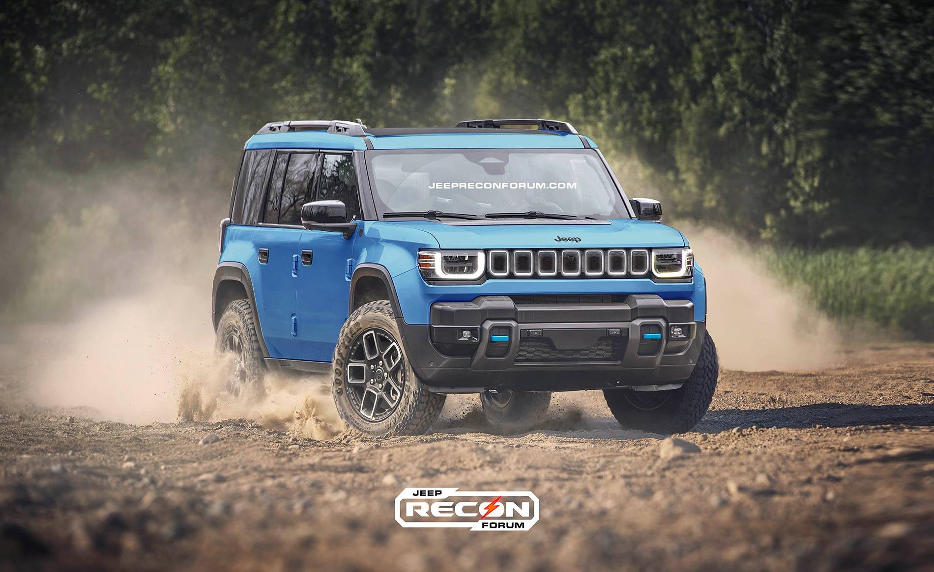 Jeep Recon EV Preview: 2025 Jeep Recon Colors w/ Black & White Roofs Jeep Recon Blue Front 2  