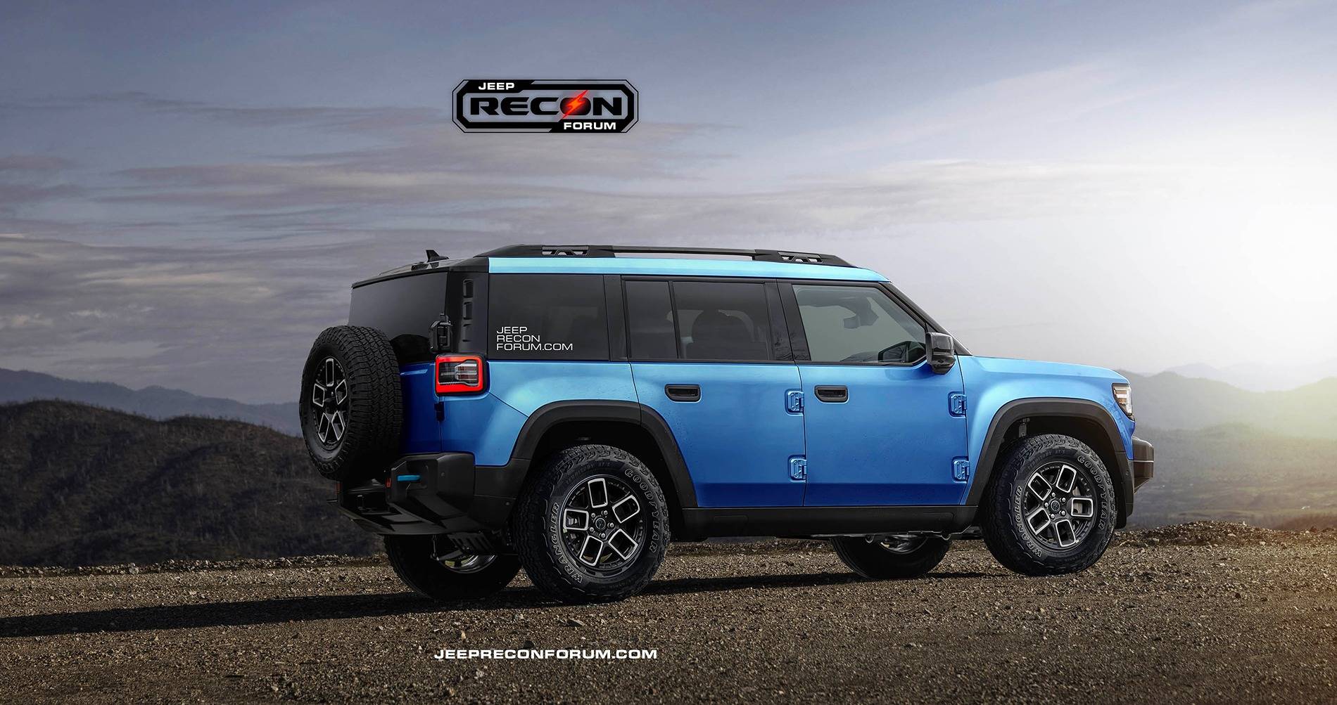 Jeep Recon EV Preview: 2025 Jeep Recon Colors w/ Black & White Roofs Jeep Recon Blue Rear 1