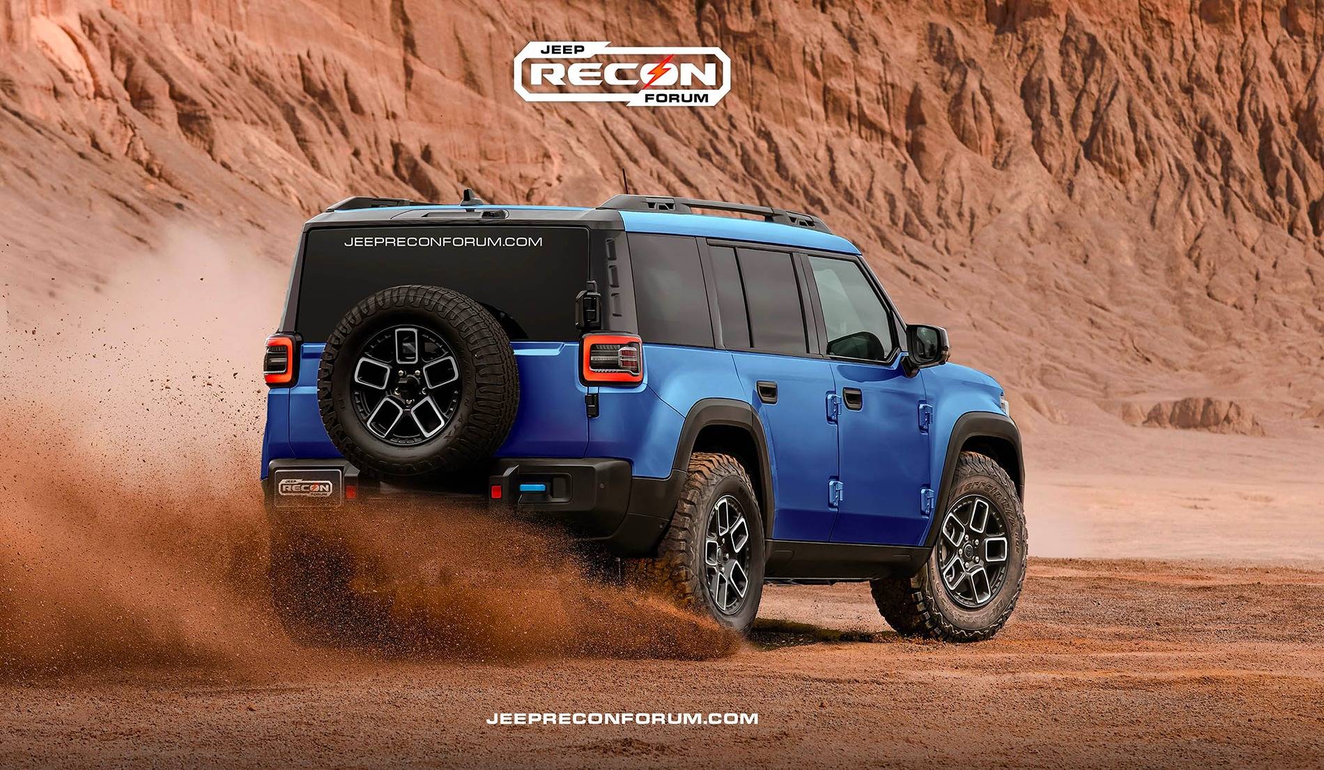 Jeep Recon EV Preview: 2025 Jeep Recon Colors w/ Black & White Roofs Jeep Recon Blue Rear 2 