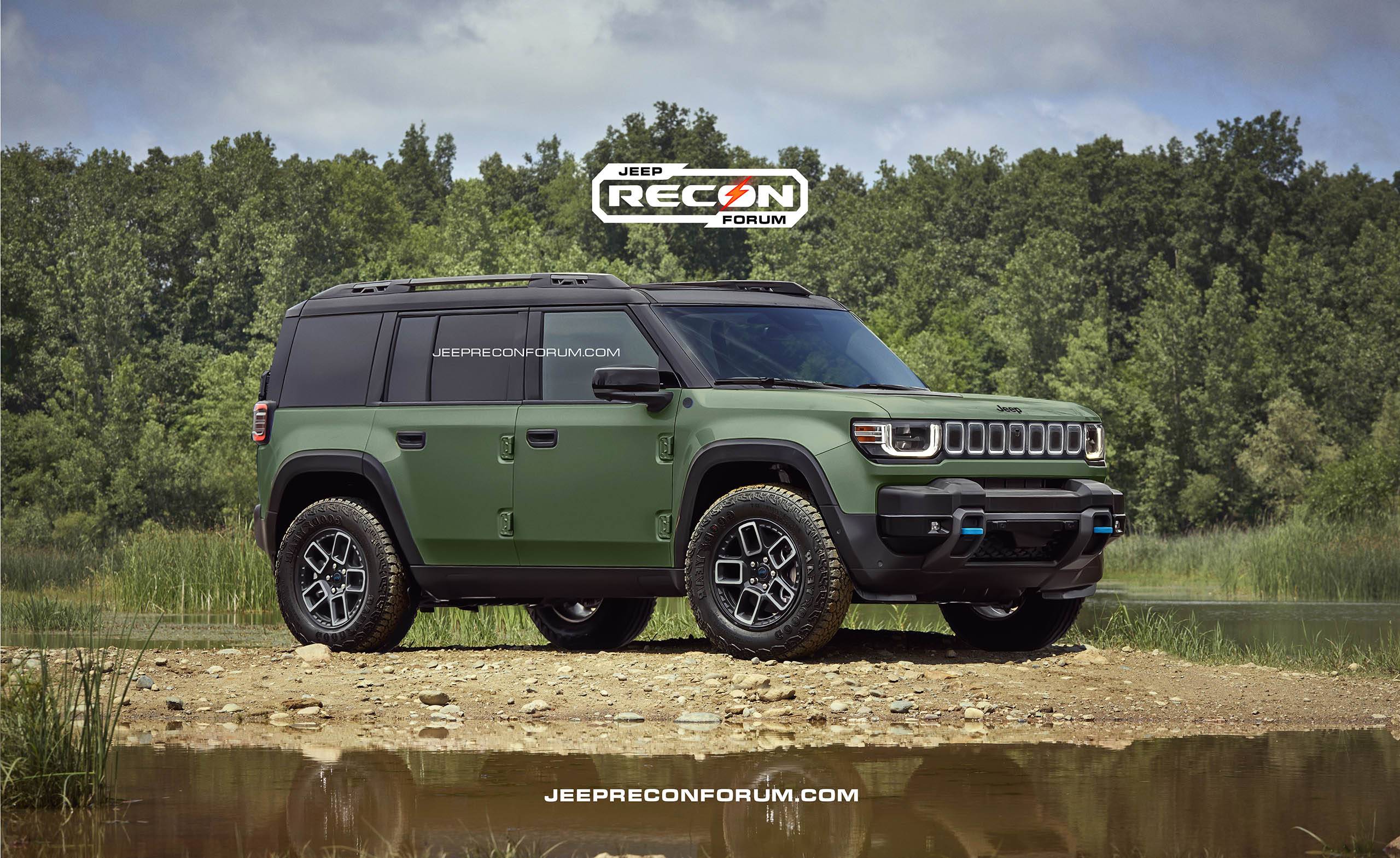 Jeep Recon EV Preview: 2025 Jeep Recon Colors w/ Black & White Roofs Jeep Recon Roof Army Green Front 1