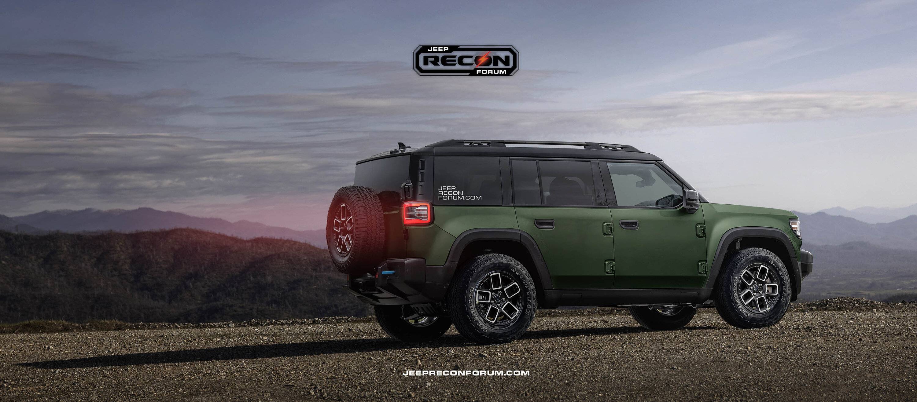 Jeep Recon EV Preview: 2025 Jeep Recon Colors w/ Black & White Roofs Jeep Recon Roof Army Green Rear 1