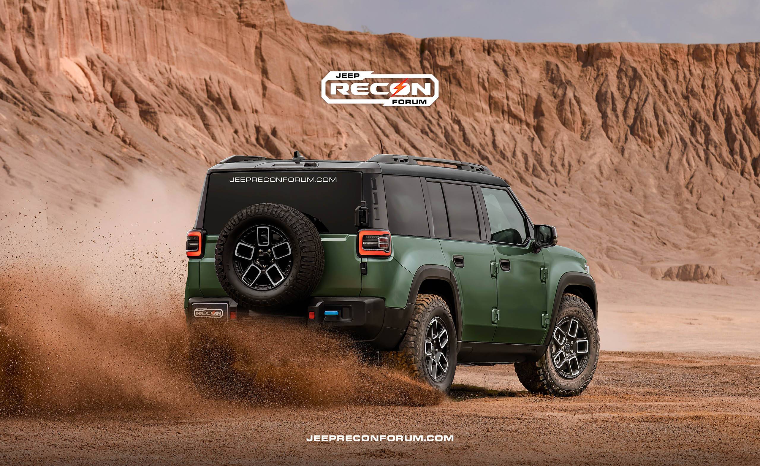 Jeep Recon EV Preview: 2025 Jeep Recon Colors w/ Black & White Roofs Jeep Recon Roof Army Green Rear 2