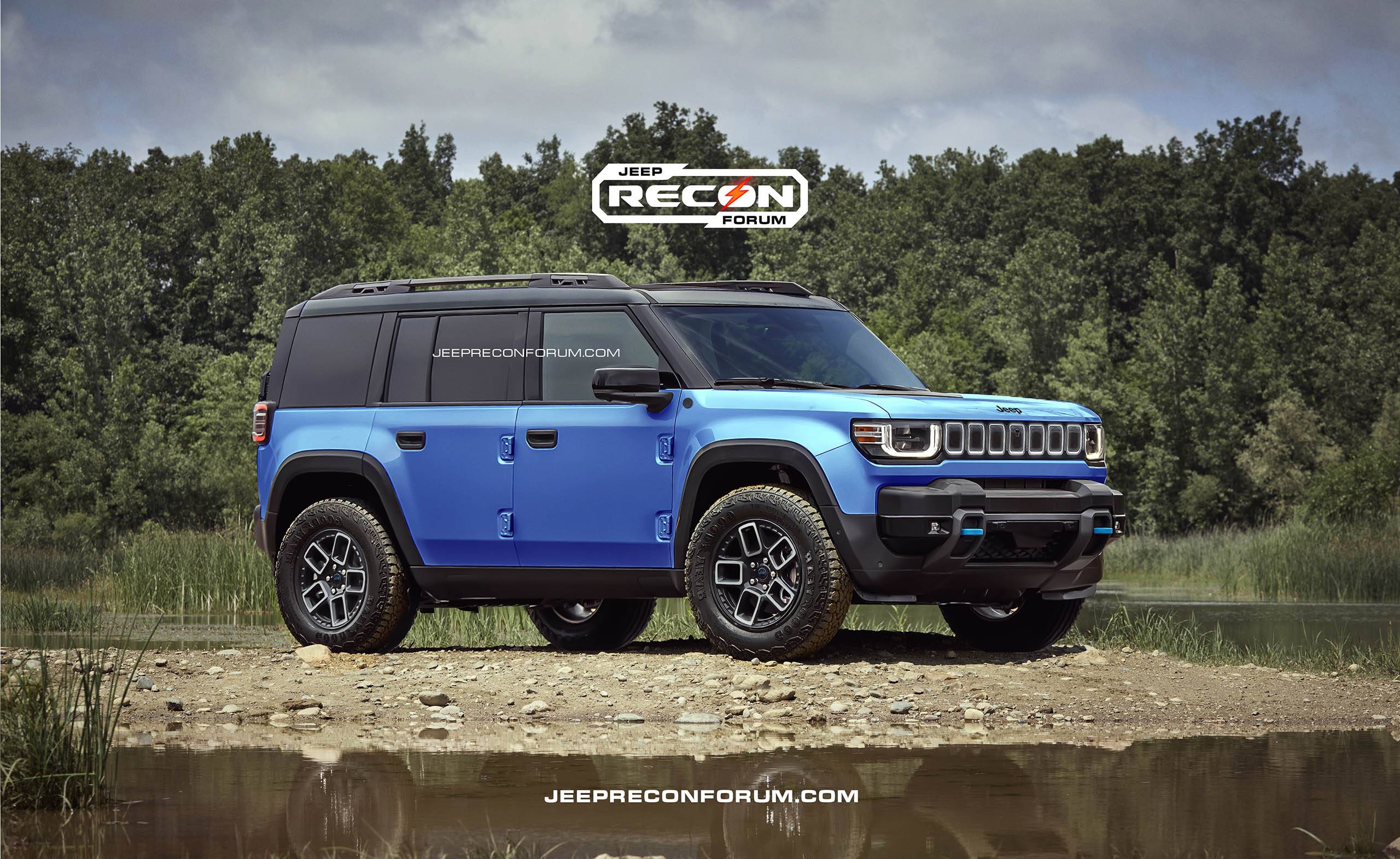 Jeep Recon EV Preview: 2025 Jeep Recon Colors w/ Black & White Roofs Jeep Recon Roof Blue Front 1