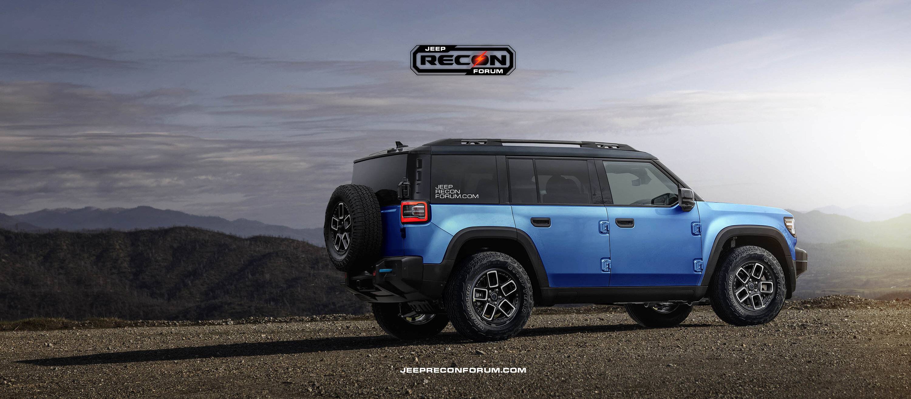 Jeep Recon EV Preview: 2025 Jeep Recon Colors w/ Black & White Roofs Jeep Recon Roof Blue Rear 1