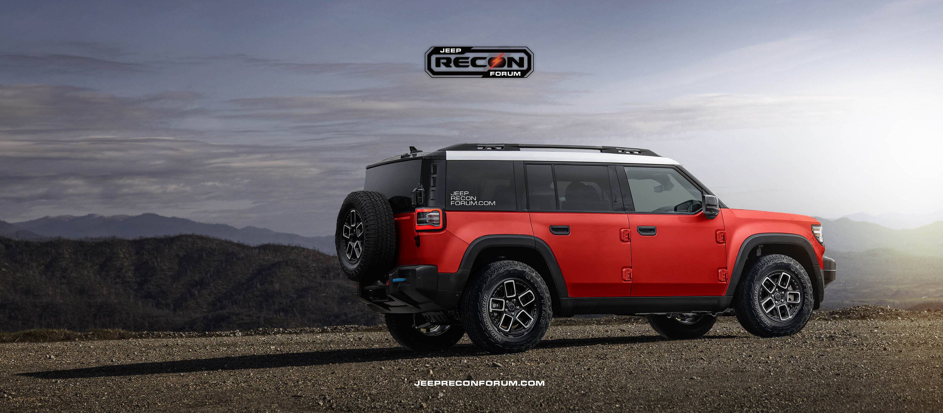 Jeep Recon EV Preview: 2025 Jeep Recon Colors w/ Black & White Roofs Jeep Recon Roof Red Rear 1