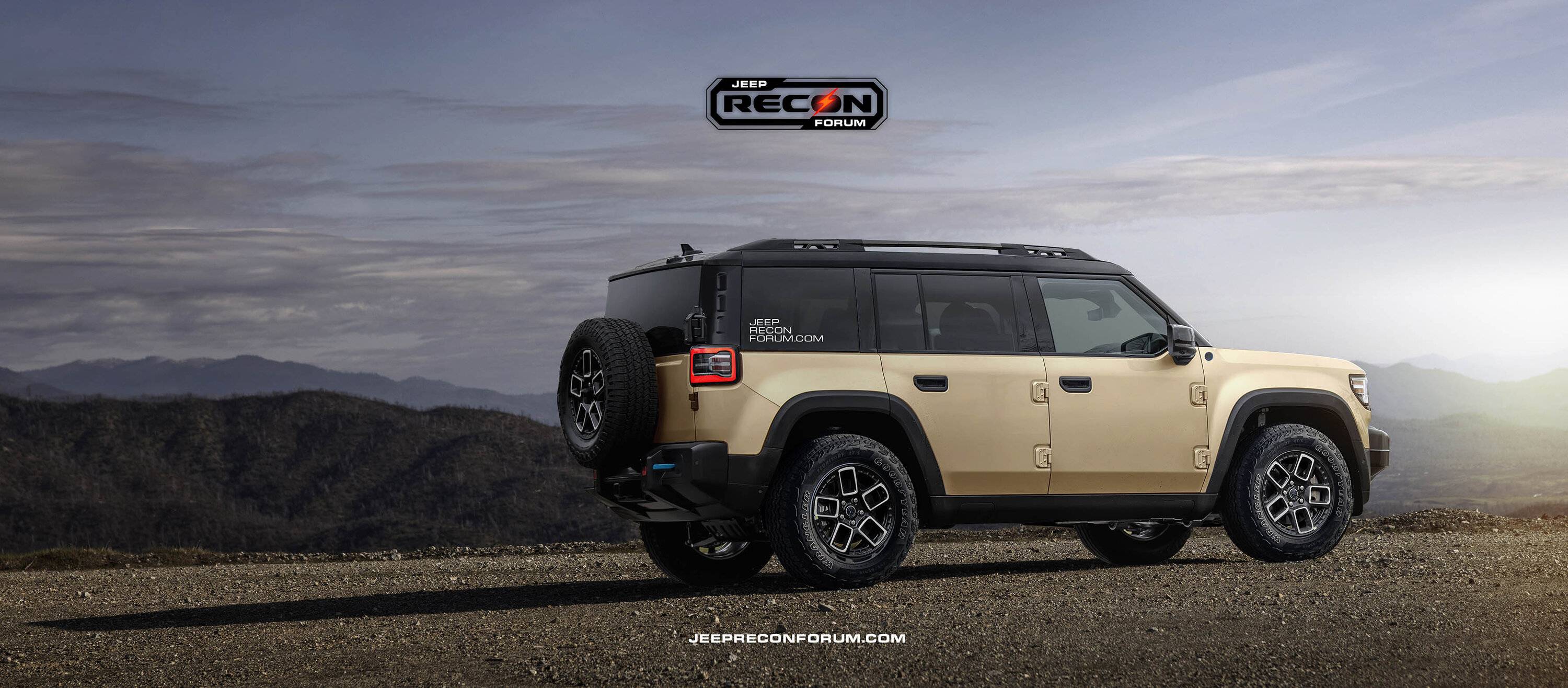 Jeep Recon EV Preview: 2025 Jeep Recon Colors w/ Black & White Roofs Jeep Recon Roof Sand Rear 1 