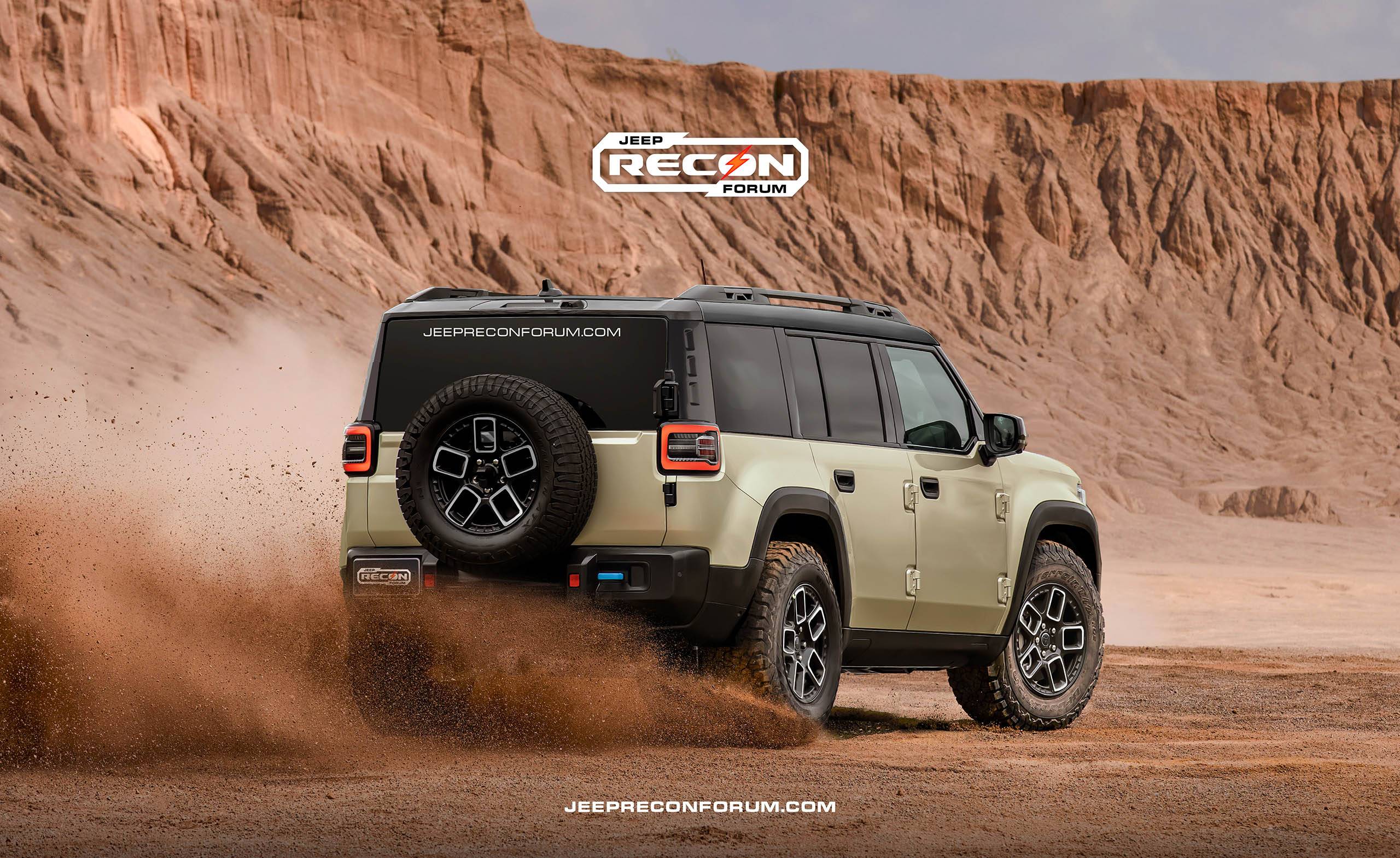 Jeep Recon EV Preview: 2025 Jeep Recon Colors w/ Black & White Roofs Jeep Recon Roof Sand Rear 2