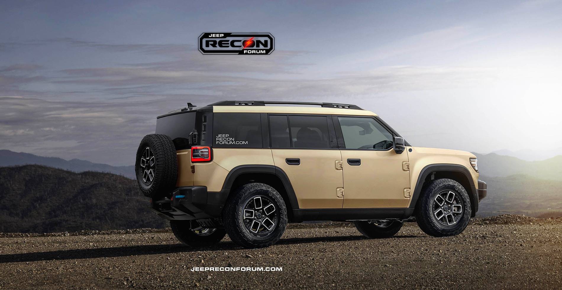 Jeep Recon EV Preview: 2025 Jeep Recon Colors w/ Black & White Roofs Jeep Recon Sand Rear 1 