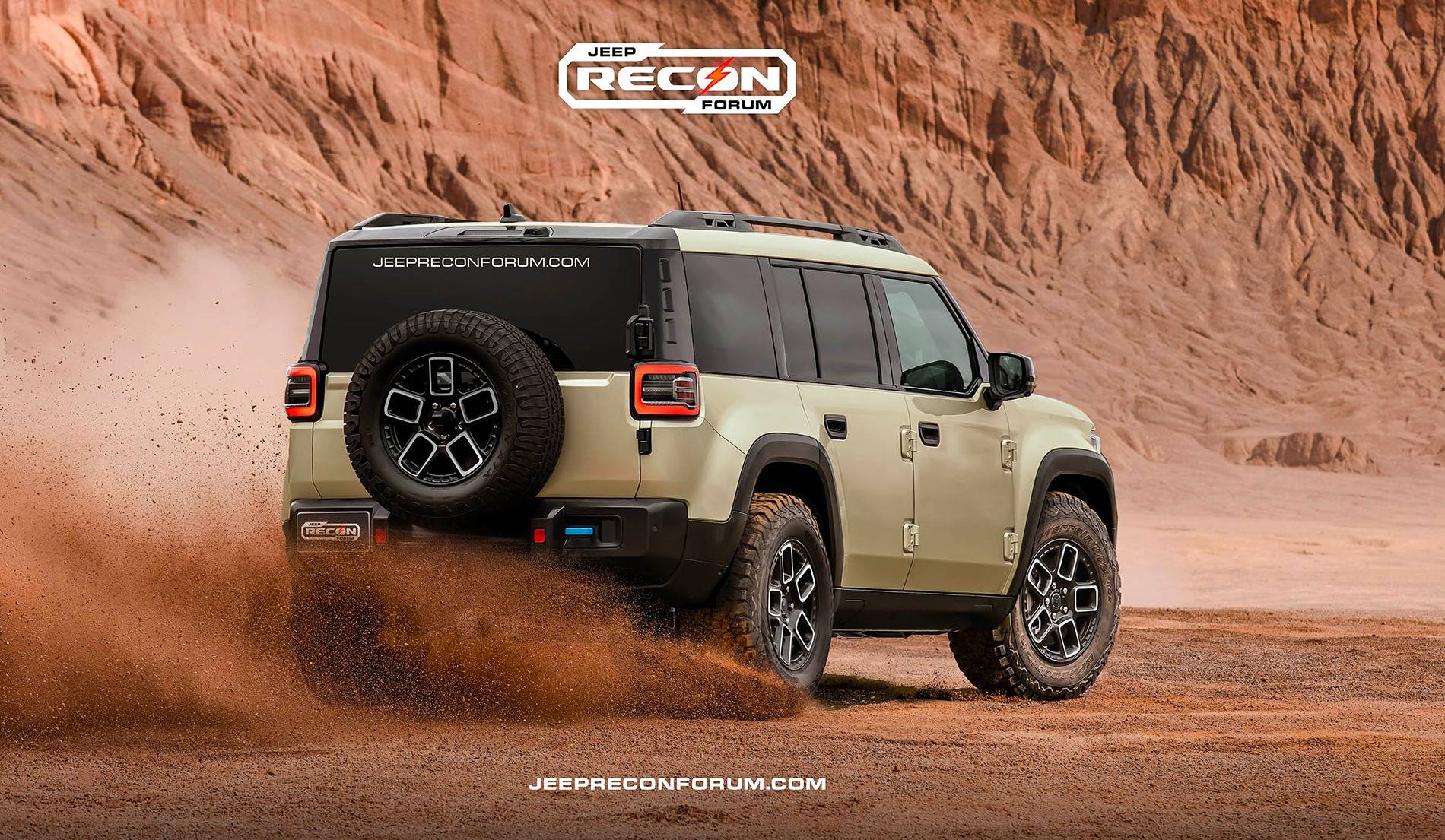 Jeep Recon EV Preview: 2025 Jeep Recon Colors w/ Black & White Roofs Jeep Recon Sand Rear 2