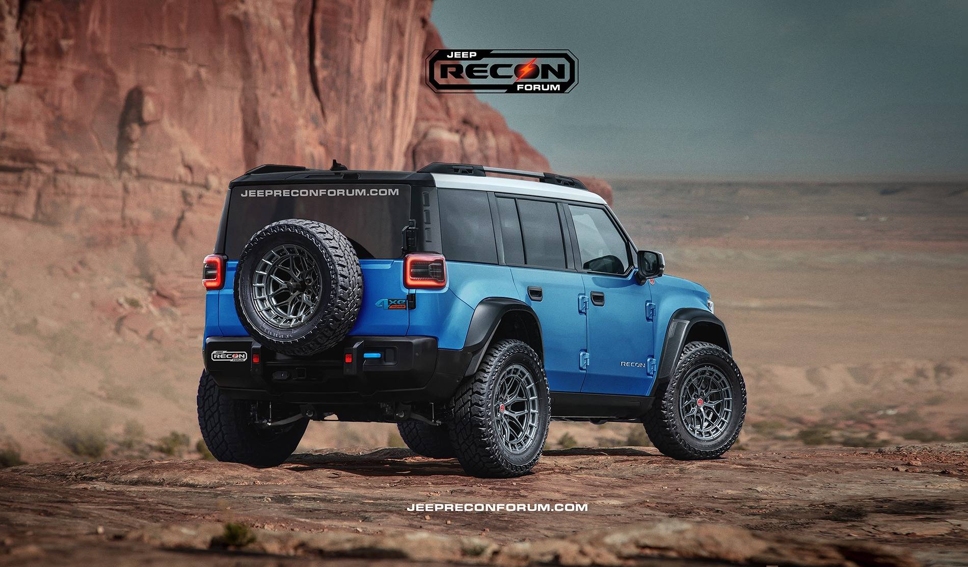 Jeep Recon EV Preview: 2025 Jeep Recons w/ Lift Kit, 35's, Fender Flares, Winch Bumper, Bull Bar Jeep Recon SE Rear Blue White