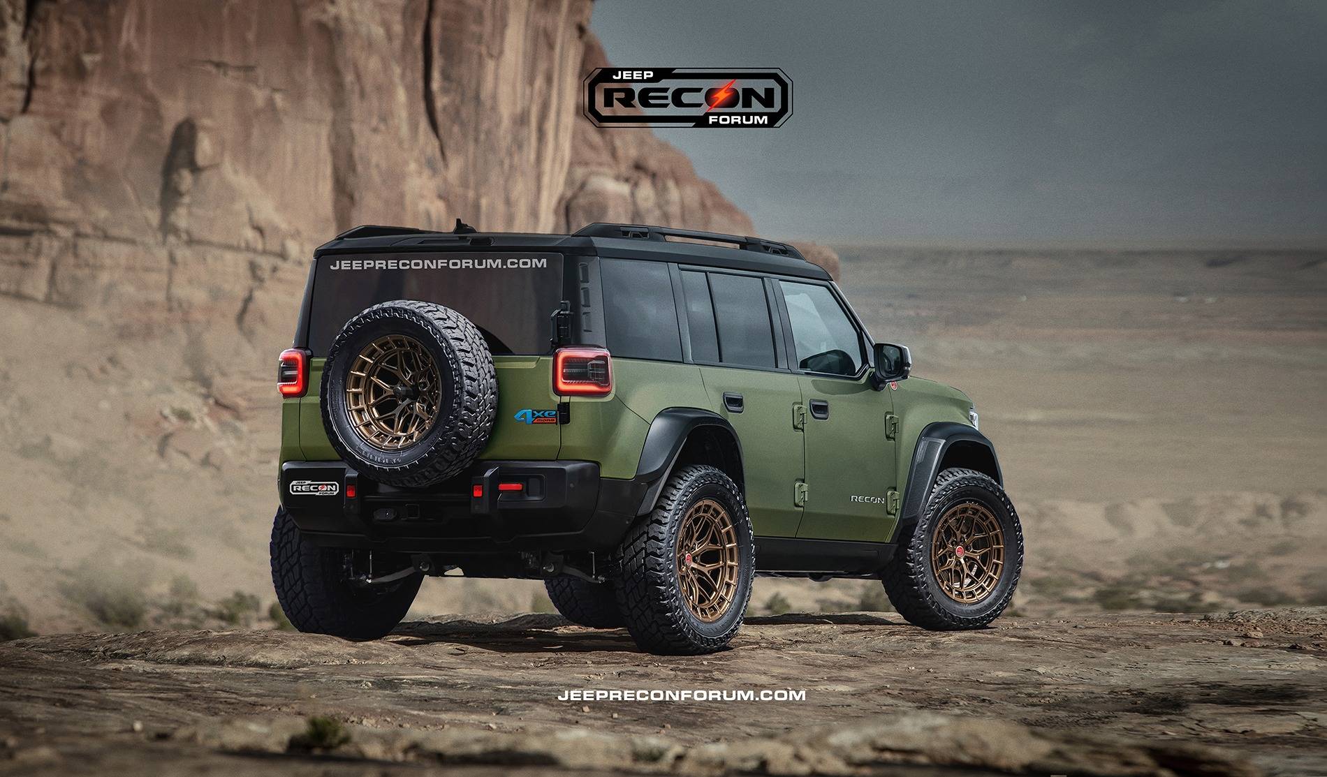 Jeep Recon EV Preview: 2025 Jeep Recons w/ Lift Kit, 35's, Fender Flares, Winch Bumper, Bull Bar Jeep Recon SE Rear Green Black