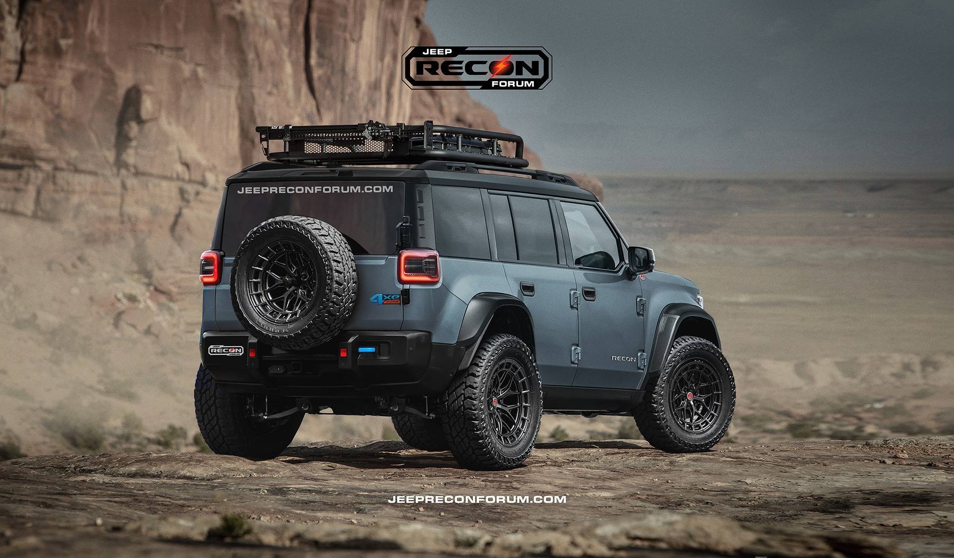 Jeep Recon EV Preview: 2025 Jeep Recons w/ Lift Kit, 35's, Fender Flares, Winch Bumper, Bull Bar Jeep Recon SE Rear Grey black 