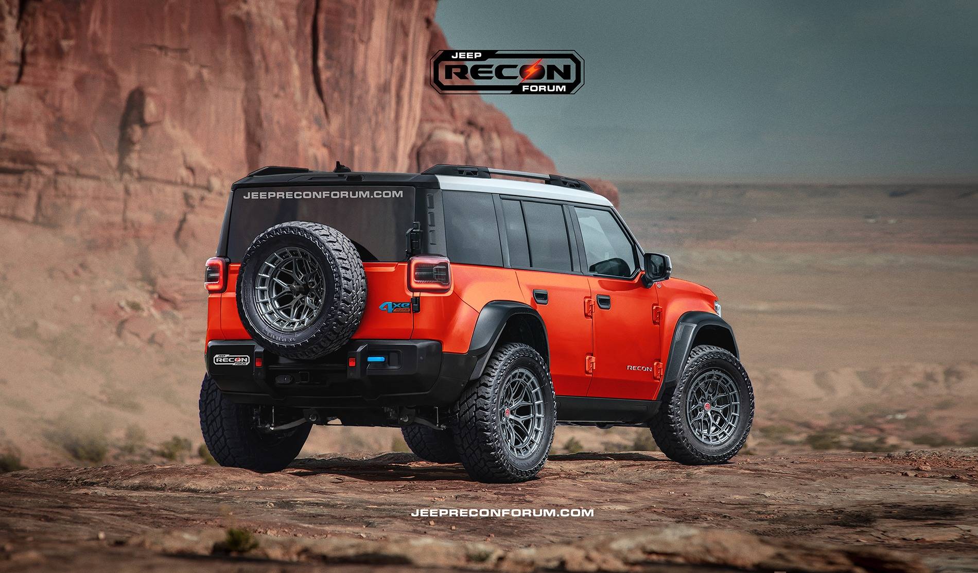 Jeep Recon EV Preview: 2025 Jeep Recons w/ Lift Kit, 35's, Fender Flares, Winch Bumper, Bull Bar Jeep Recon SE Rear Orange White