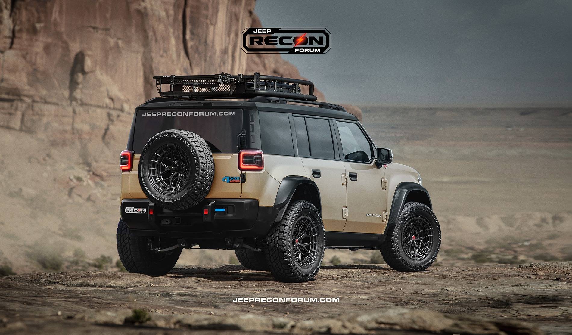 Jeep Recon EV Preview: 2025 Jeep Recons w/ Lift Kit, 35's, Fender Flares, Winch Bumper, Bull Bar Jeep Recon SE Rear Sand black 