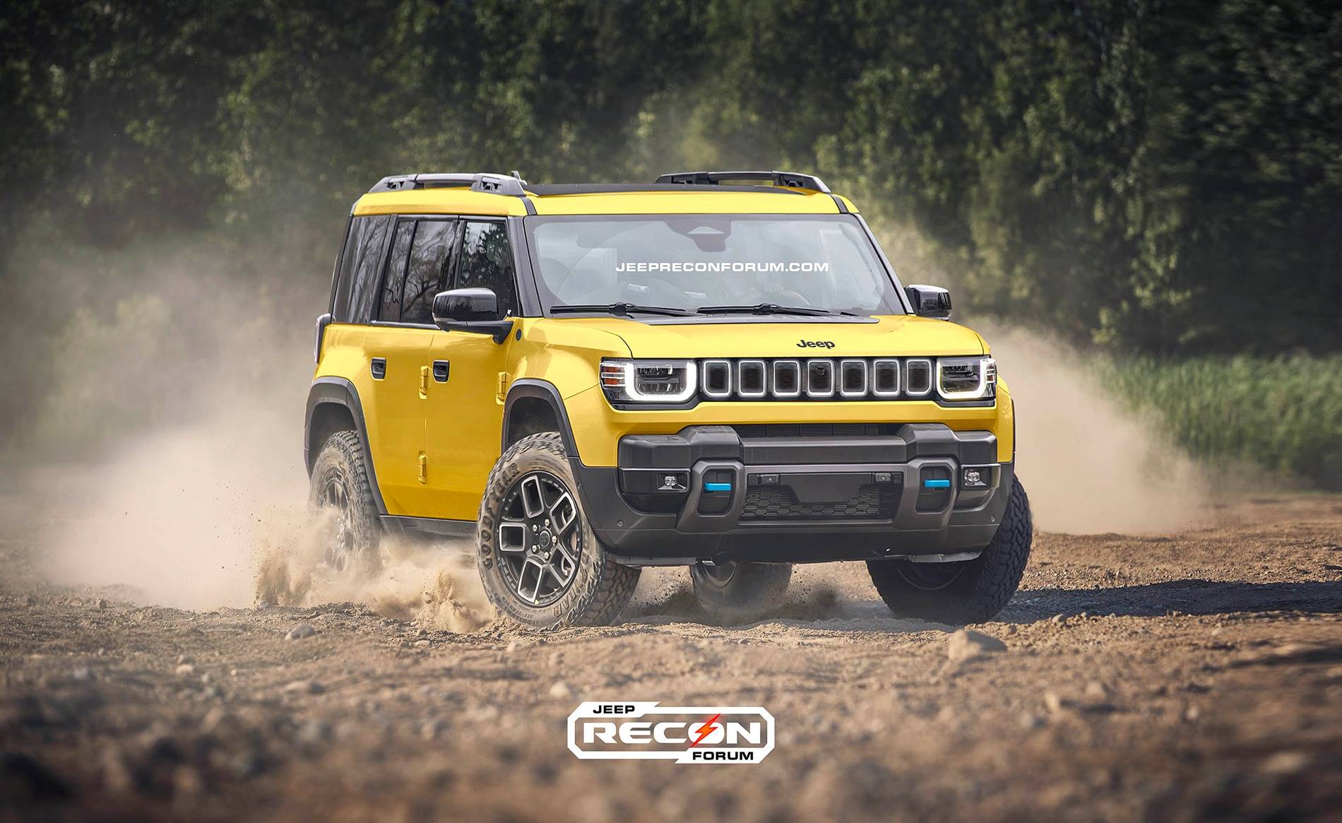 Jeep Recon EV Preview: 2025 Jeep Recon Colors w/ Black & White Roofs Jeep Recon Yellow Front 2